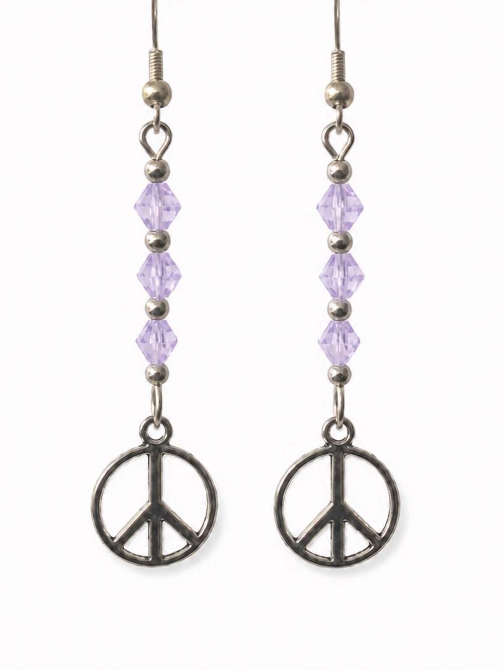 Crystal Violet Aurora Borealis Crystal Beads with Peace Sign Earrings